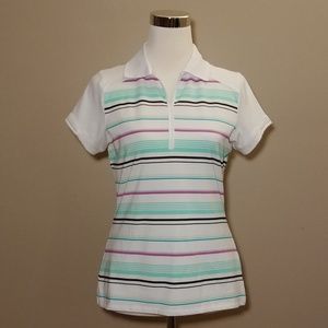 $10 ⛳Nancy Lopez Teal/White Striped Golf Polo